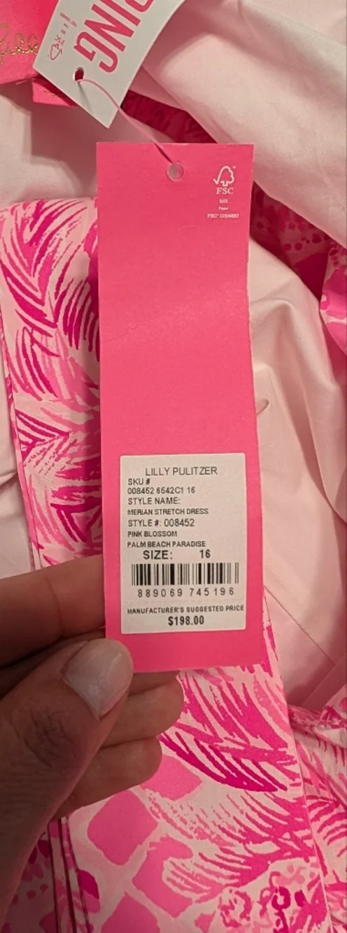 Lilly Pulitzer Merian Dress Pink Blossom Palm Beach Paradise Size 16 - Picture 11 of 14